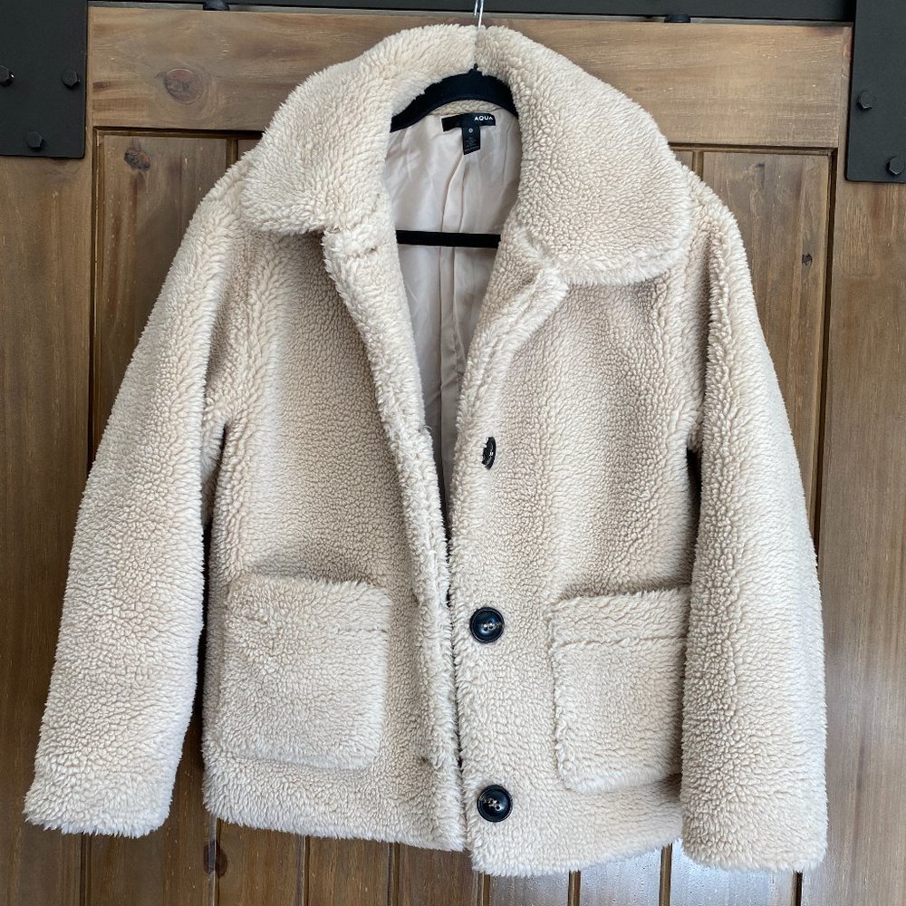 AQUA (Bloomingdale Brand) Teddy Bear Coat, Beige, Small